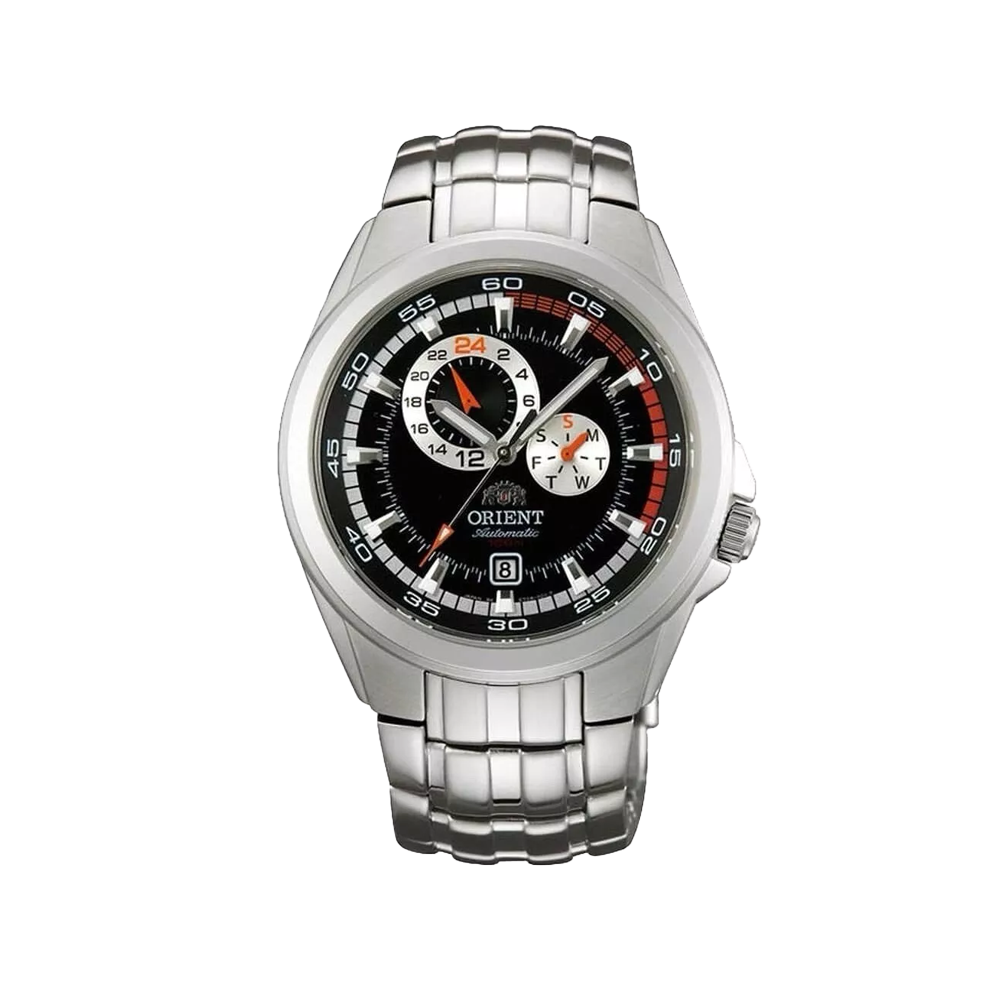 ORIENT: Rare Mach 7 Black Dial Automatic Watch Day Date Made In Japan (ET0B001B)