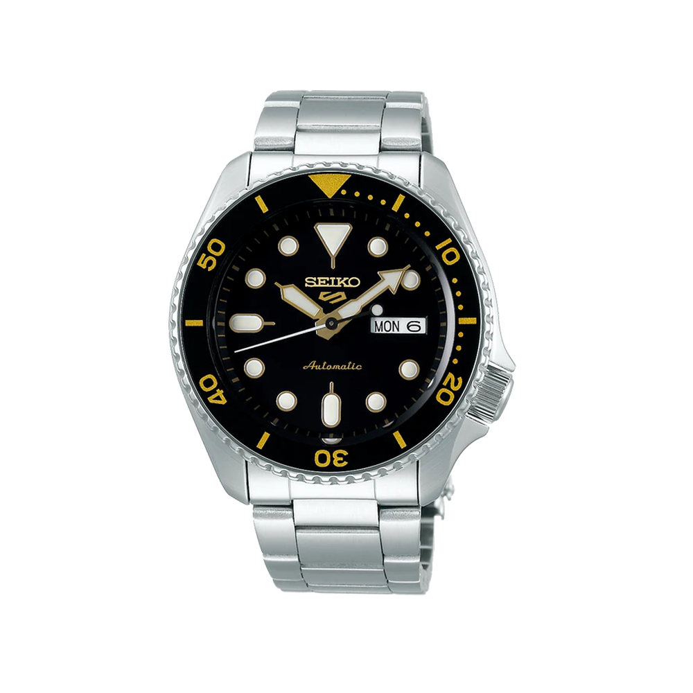SEIKO: Seiko5 Mechanical Sports Watch, Metal Strap - Black Dial - 42.5mm (SRPD57K1) Made in Japan.