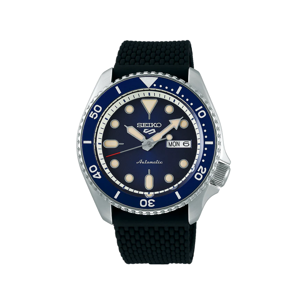 SEIKO: Seiko5 Mechanical Sports Watch, Silicon Strap - Blue Dial - 43mm (SRPD71K2) Made in Japan.