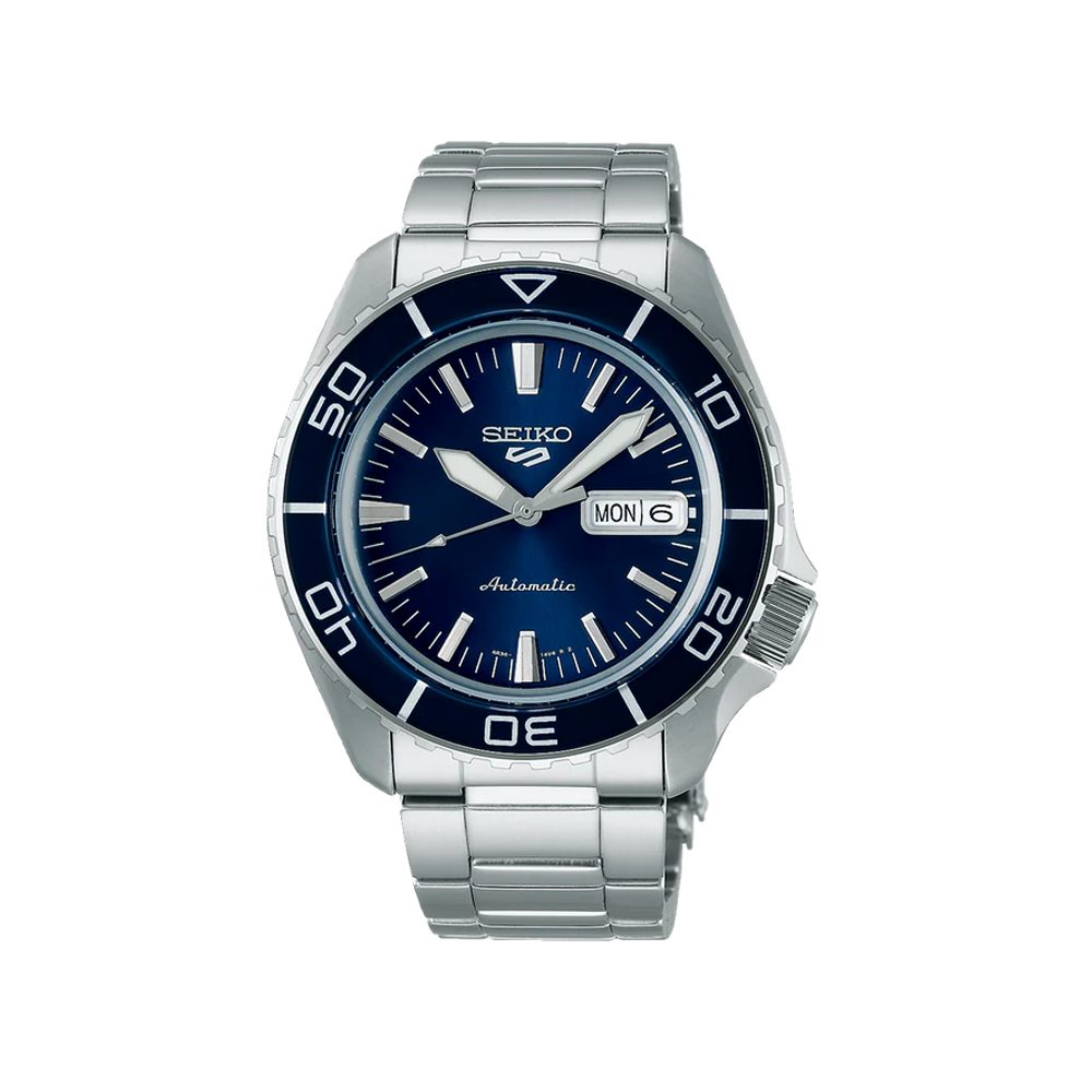 SEIKO: Seiko5 Mechanical Sports Watch, Metal Strap - Blue Dial - 42.5mm (SRPK97K1) Made in Japan.