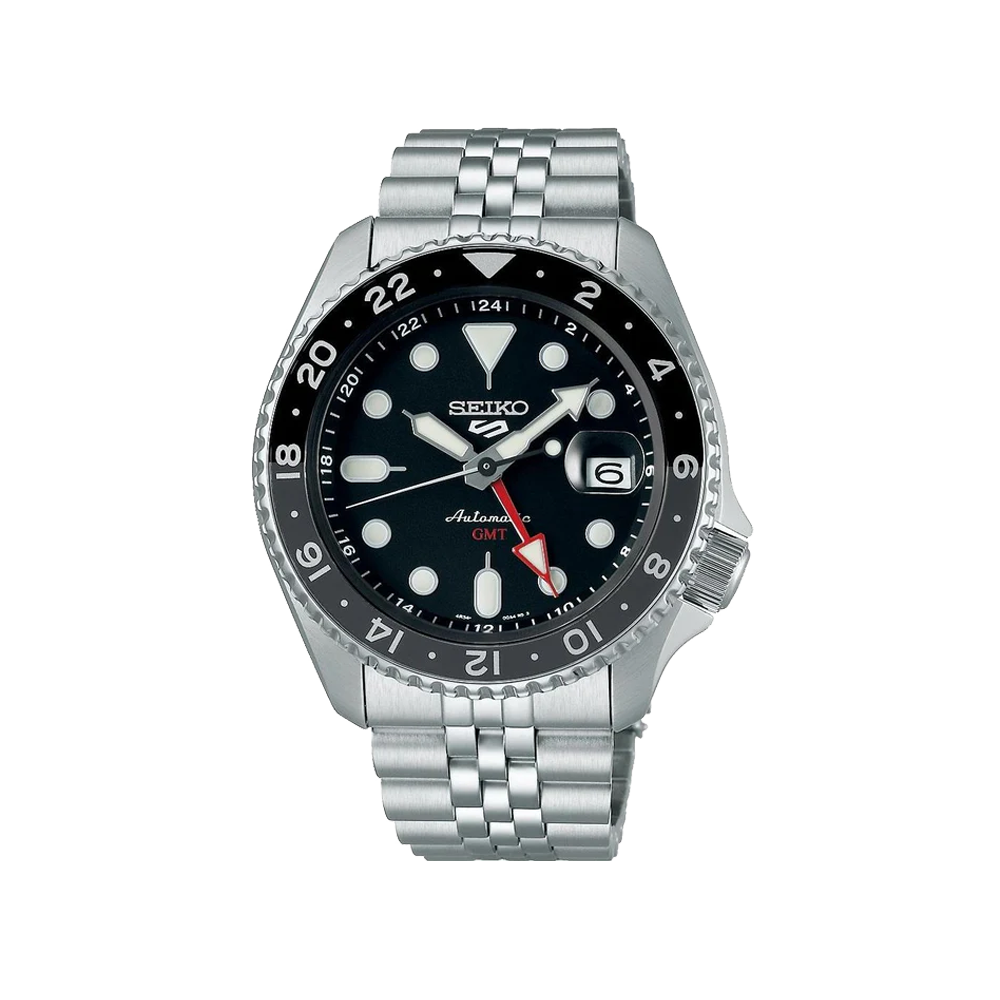SEIKO: Seiko5 GMT Mechanical Sports Watch, Metal Strap - Black Dial - 43mm (SSK001K1) Made in Japan.