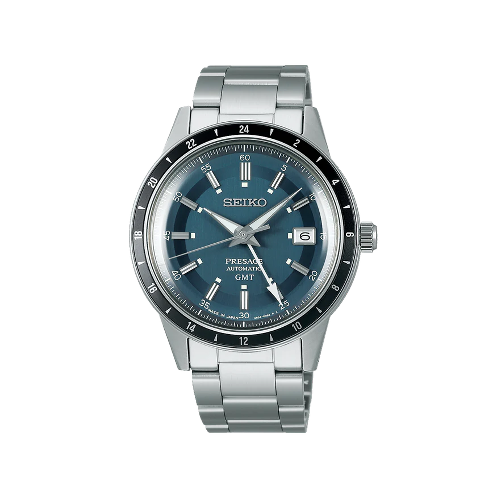 SEIKO: Presage ‘Petrol Blue’ Style 60s Road Trip GMT Men's Automatic Watch Blue Dial (SSK009J1) Made in Japan