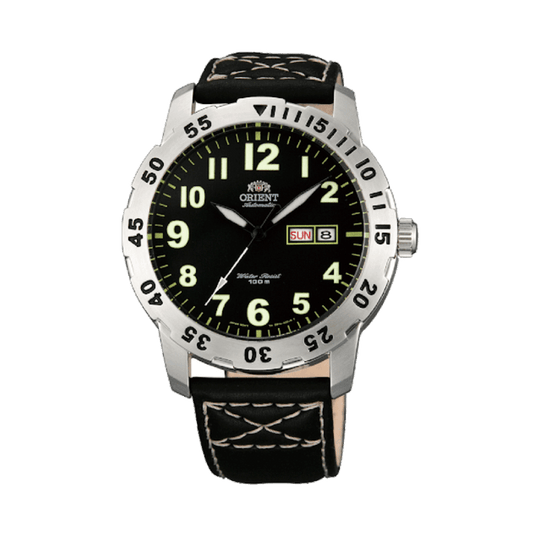 ORIENT: Aviator Mechanical Sports Watch, Leather Strap - 43.0mm (EM7A007B)