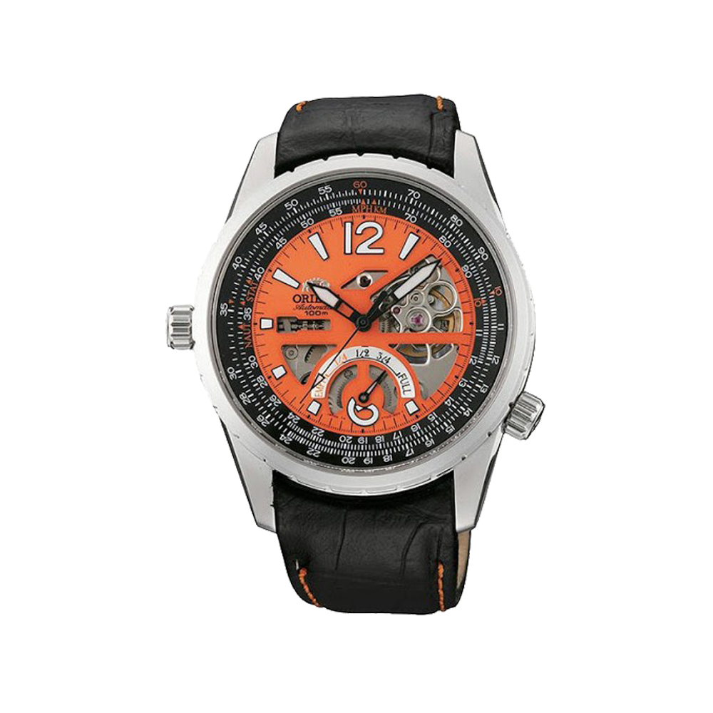 Orient: Rally Automatic Watch Power Reserve Semi-Skeleton Orange Dial CFT00002M