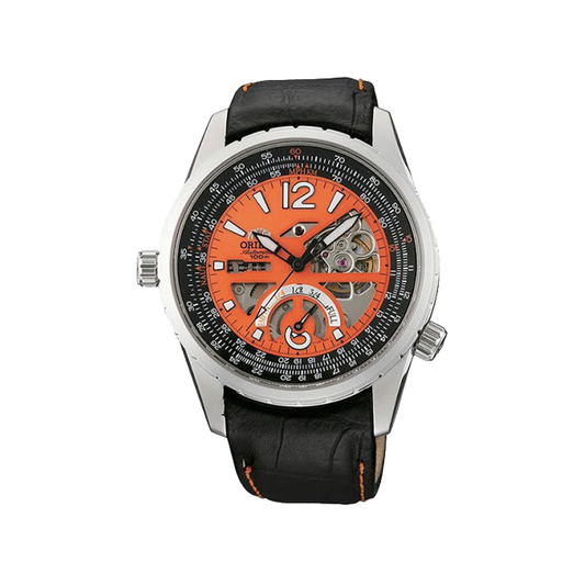 Orient: Rally Automatic Watch Power Reserve Semi-Skeleton Orange Dial CFT00002M