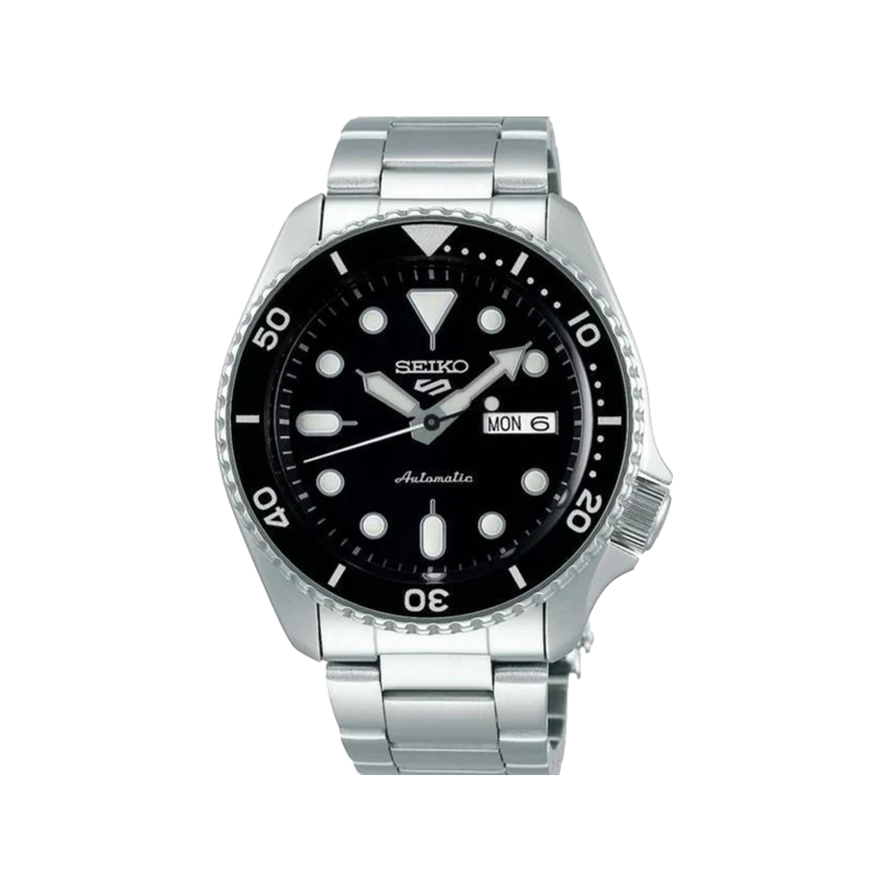 SEIKO: Seiko5 Mechanical Sports Watch, Metal Strap - Black Dial - 42.5mm (SRPD55K1) Made in Japan.
