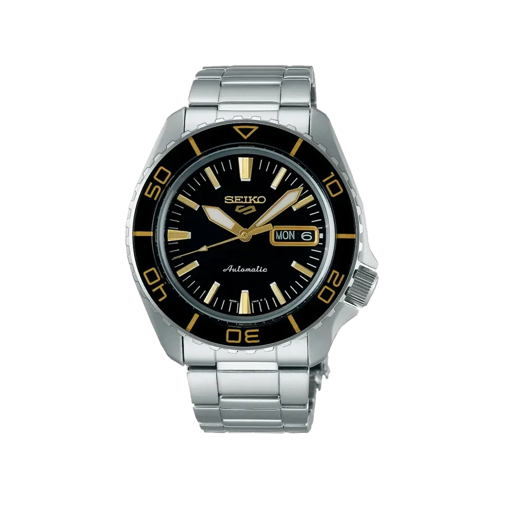 SEIKO: Seiko5 Mechanical Sports Watch, Metal Strap - Black Dial - 42.5mm (SRPK99K1) Made in Japan.