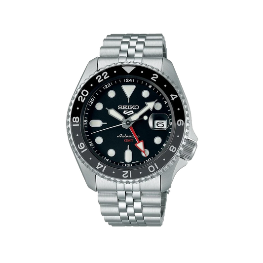 SEIKO: Seiko5 GMT Mechanical Sports Watch, Metal Strap - Black Dial - 43mm (SSK001K1) Made in Japan.