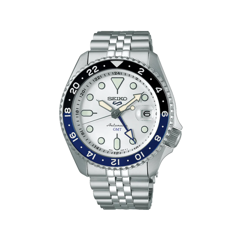 SEIKO: Seiko5 GMT Mechanical Sports Watch, Metal Strap - White Dial - 42.5mm (SSK033K1) Made in Japan.